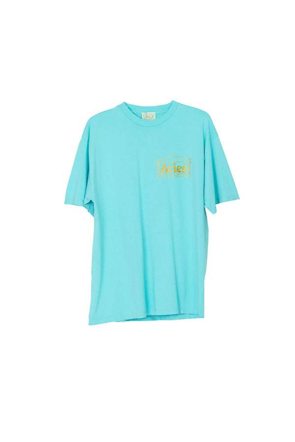 Basic Temple SS Tee - Aqua/Gold