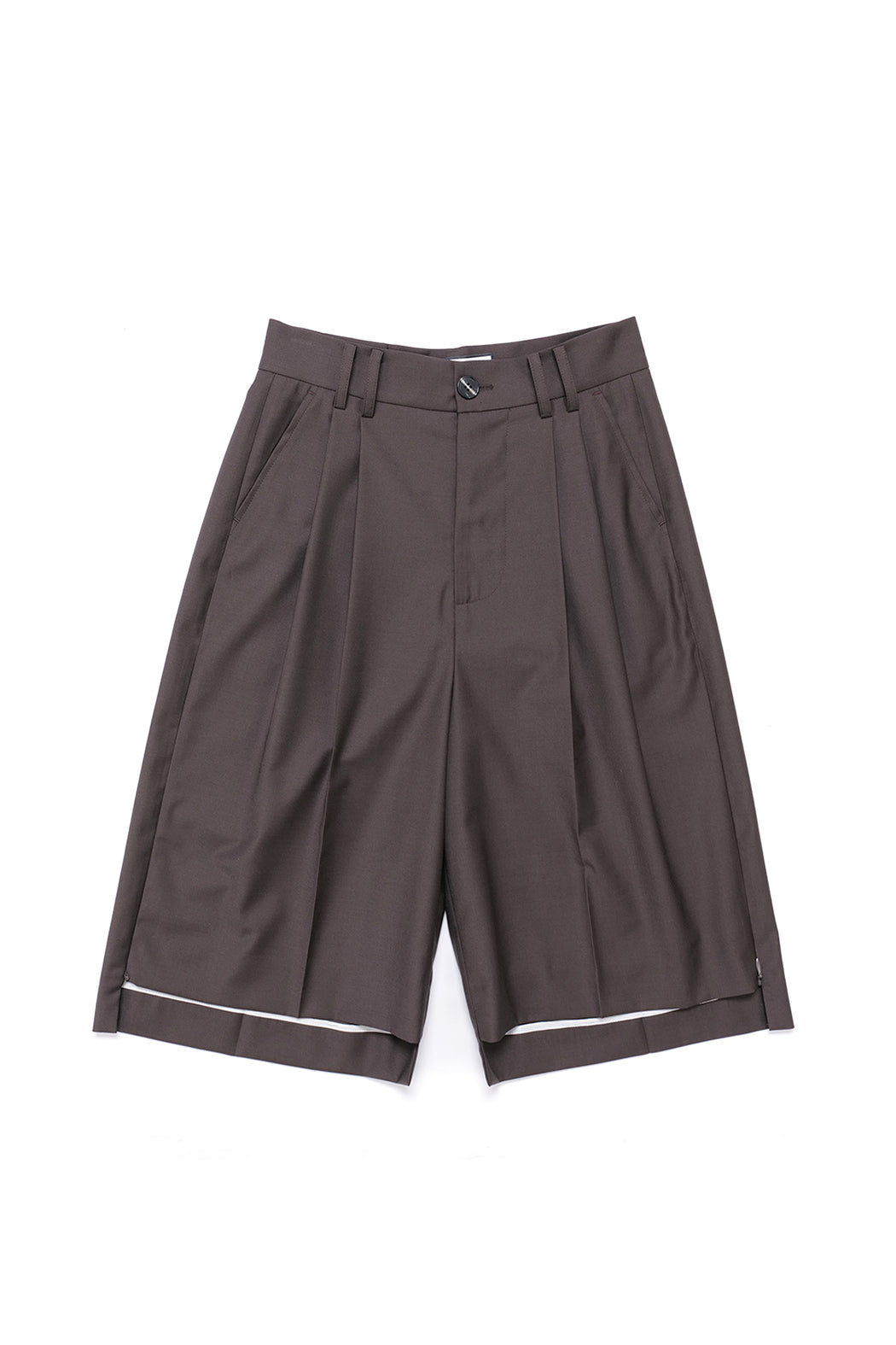 Side Zip Tailored Shorts - Brown