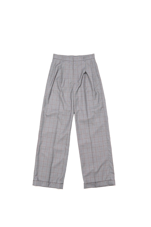 Plaid Wide Leg Trousers - Grey