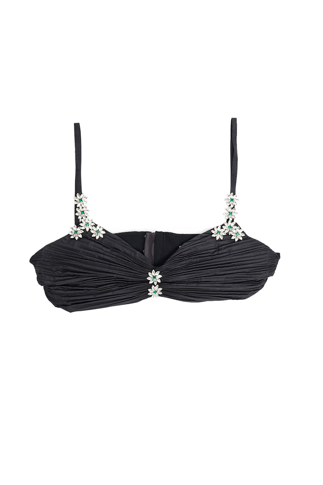 Embroidered Ruched Bra - Black