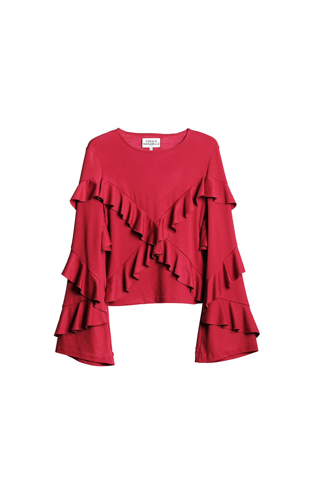 Wool Top with Ruffles - Red