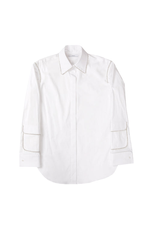 Button Down with Cargo Pocket Sleeve - White