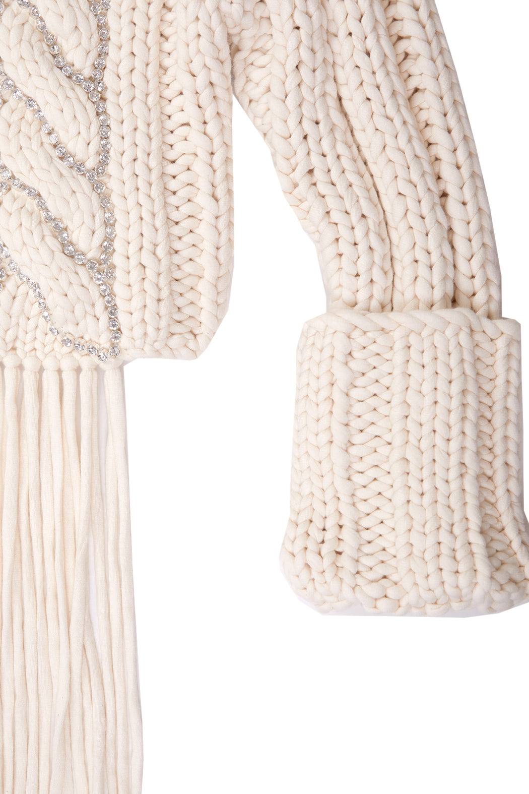 Cropped Cable Knit Sweater - White