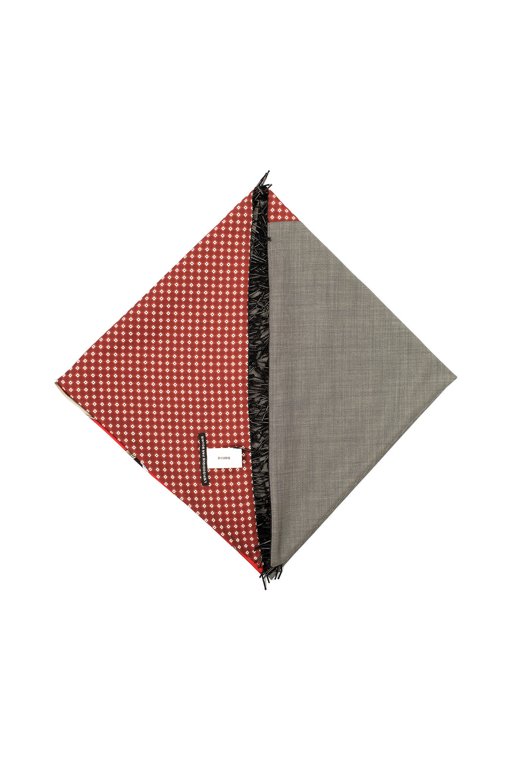Patchwork Triangle Tassle Scarf - Red/Grey