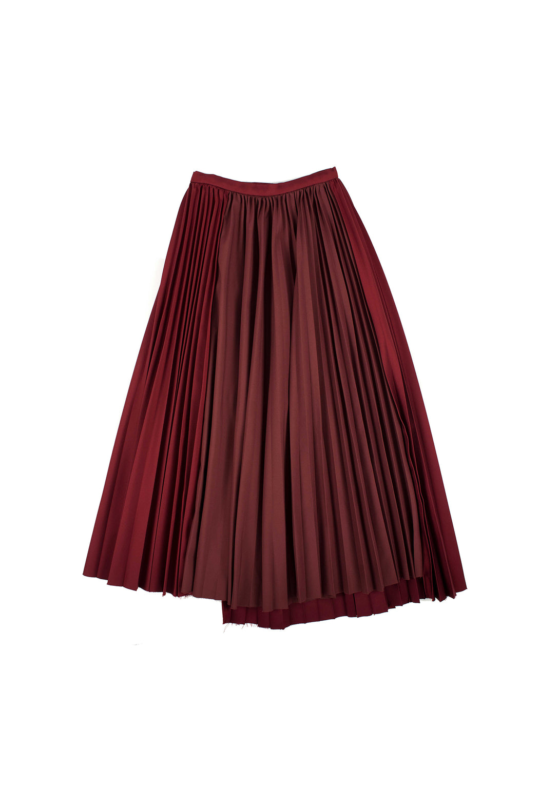 Unbalanced Hem Pleated Skirt - Burgundy