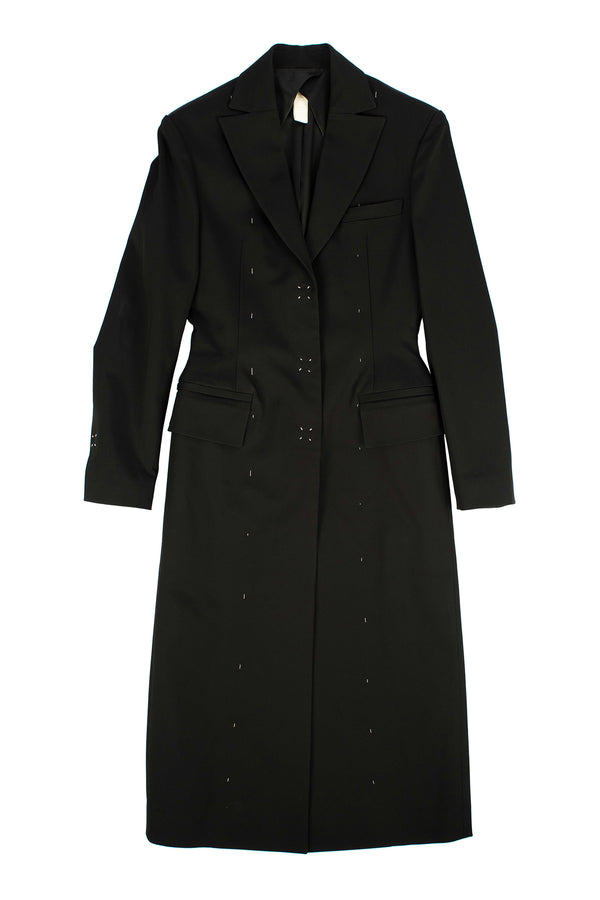 Vase Curve Line Stitching Snap Button Coat - Black