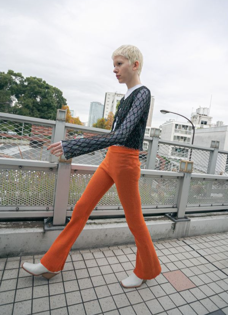 Double Face Rib Line Pants - Orange