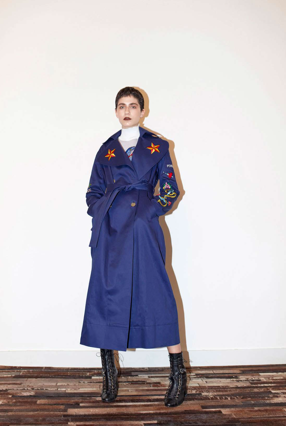Patch Trench Coat - Navy