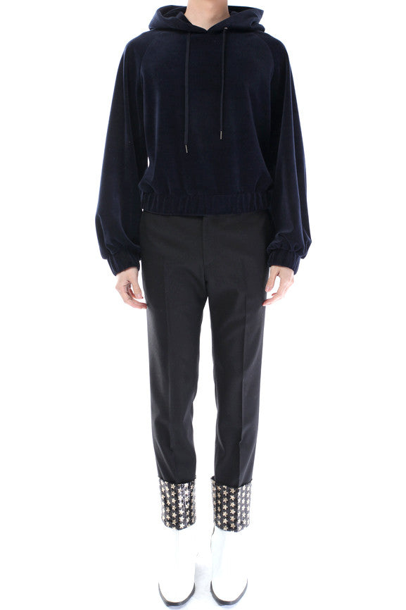 Velour Hood Sweatshirt - Navy