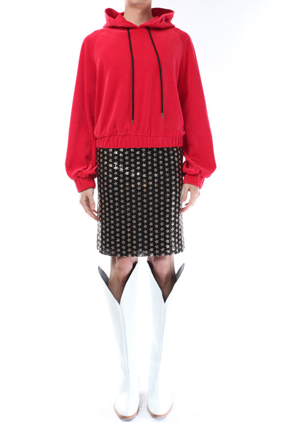 Velour Hood Sweatshirt - Red