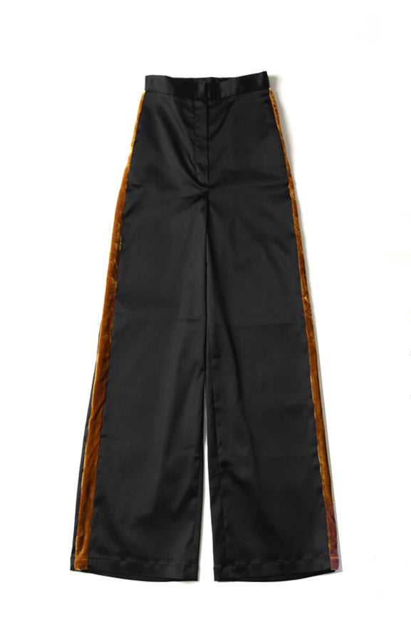 Black Sporty Trousers with Velvet - Black/Orange