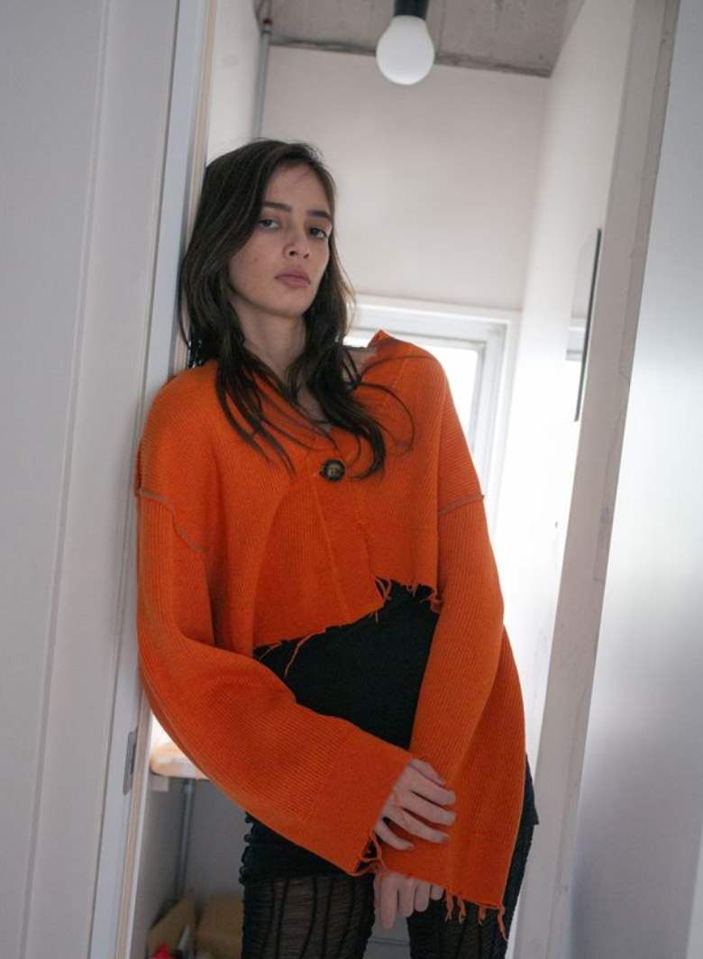 PERVERZE Archive Knit Cardigan / Orange Orange Textured Knit PERVERZE Archive Knit Cardigan / Orange Orange Textured Knit