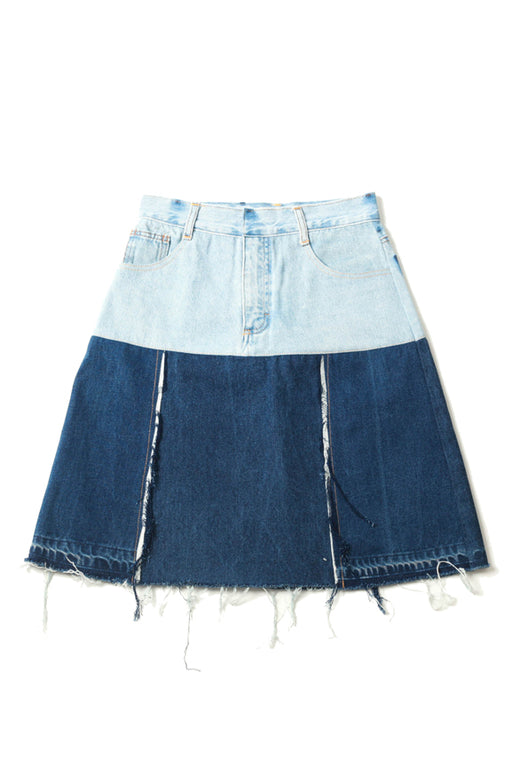 Mixed Colour Reworked Denim Midi Skirt