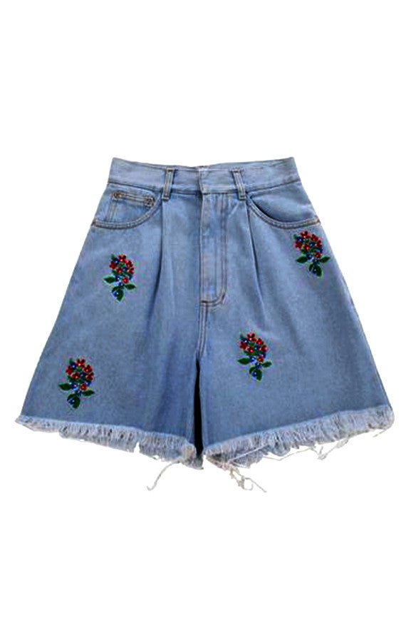 Dark Blue Embroidered Shorts