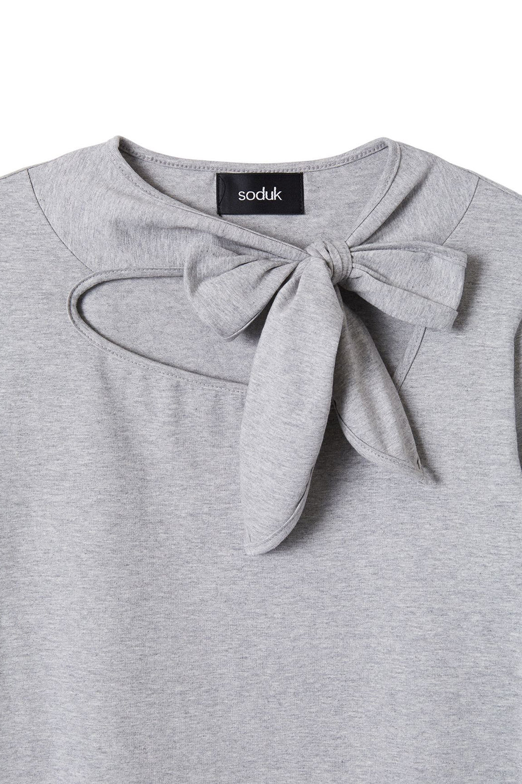 Ribbon Tie Long T-shirt - Grey