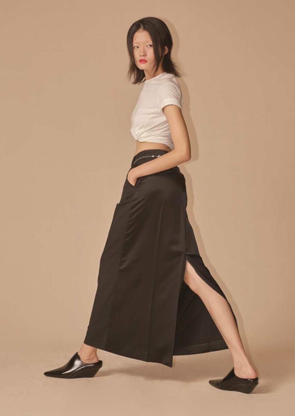 Paneled Long Skirt - Black