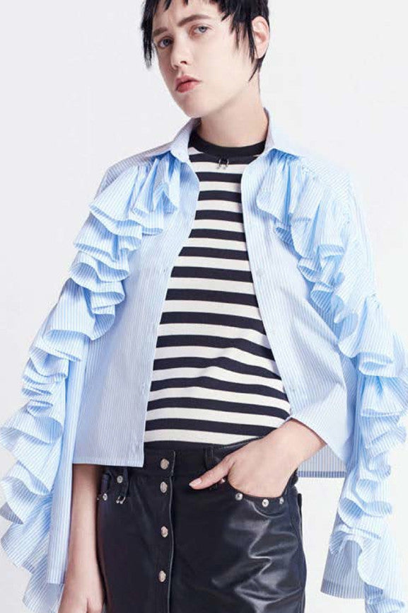 striped ruffle shirt