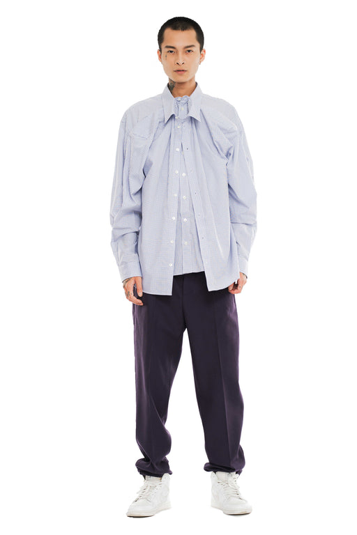 Double Front Shirt - Blue Check