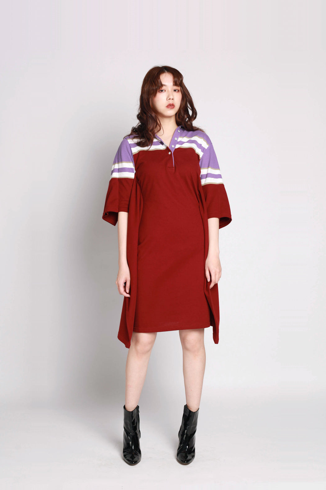 Striped Polo Dress - Violet/White/Burgundy